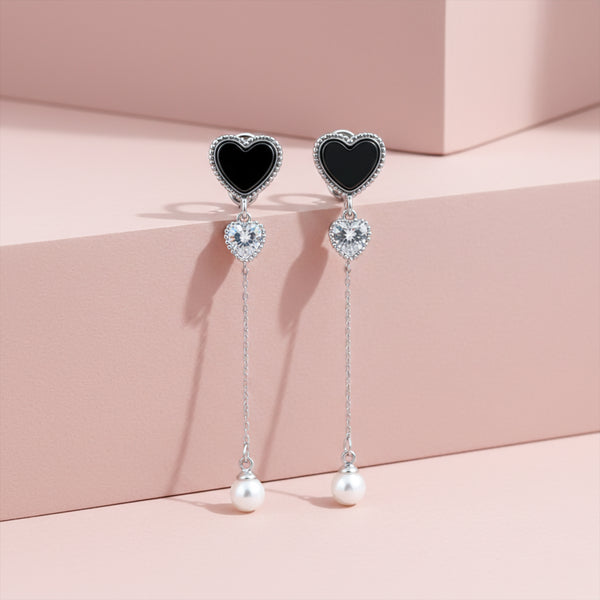 Black Heart Crystal Drop Earrings