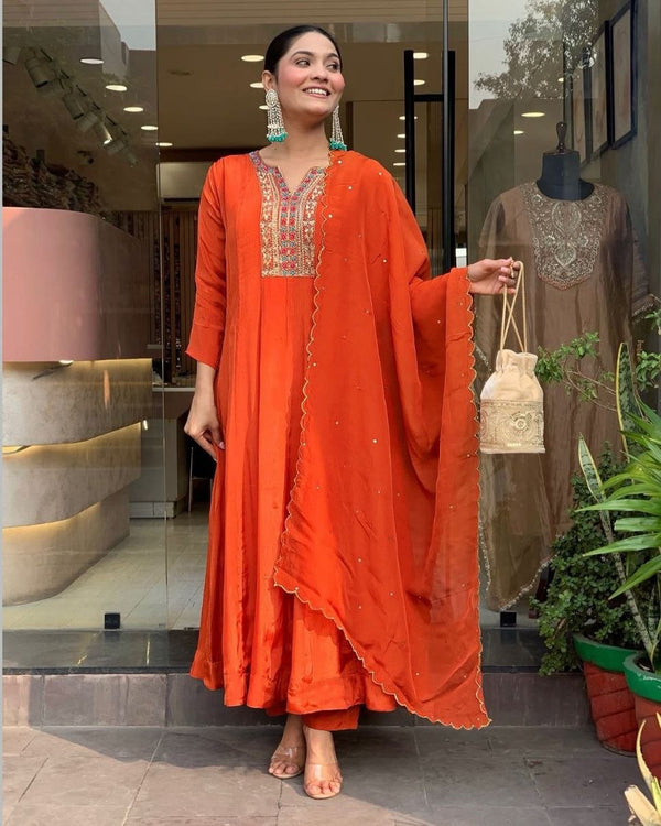 orange New Premium Designers kurta Pent Set