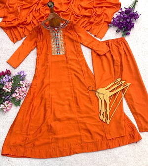 orange New Premium Designers kurta Pent Set