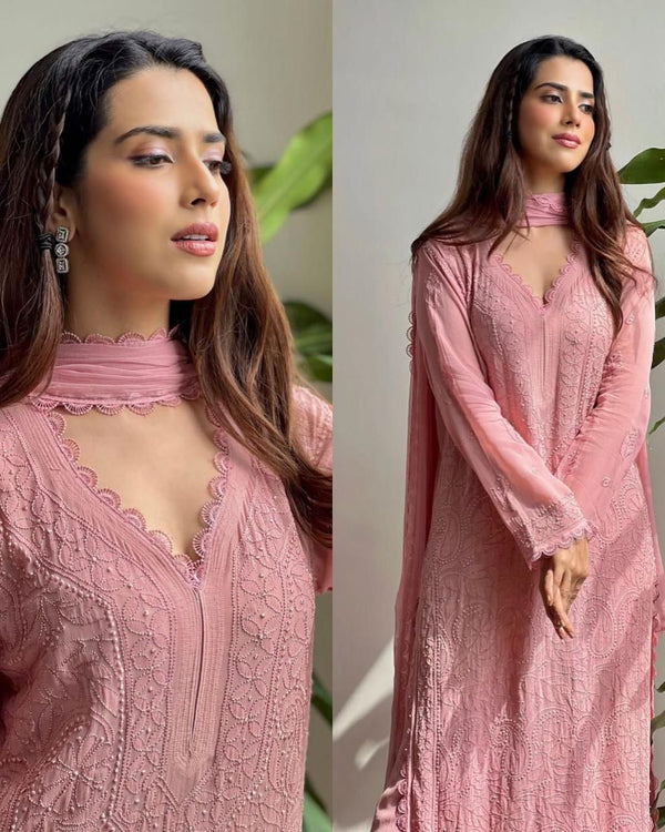 chikankari embroidery 3 pic suit