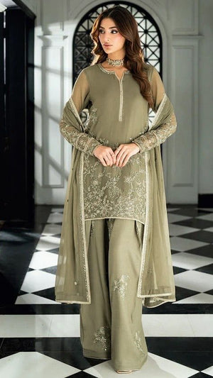 Olive Noor Embroidered Palazzo Suit Set