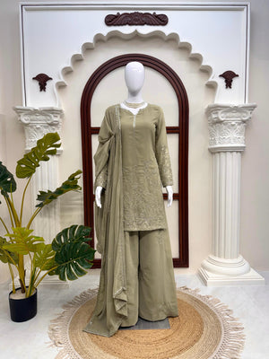 Olive Noor Embroidered Palazzo Suit Set