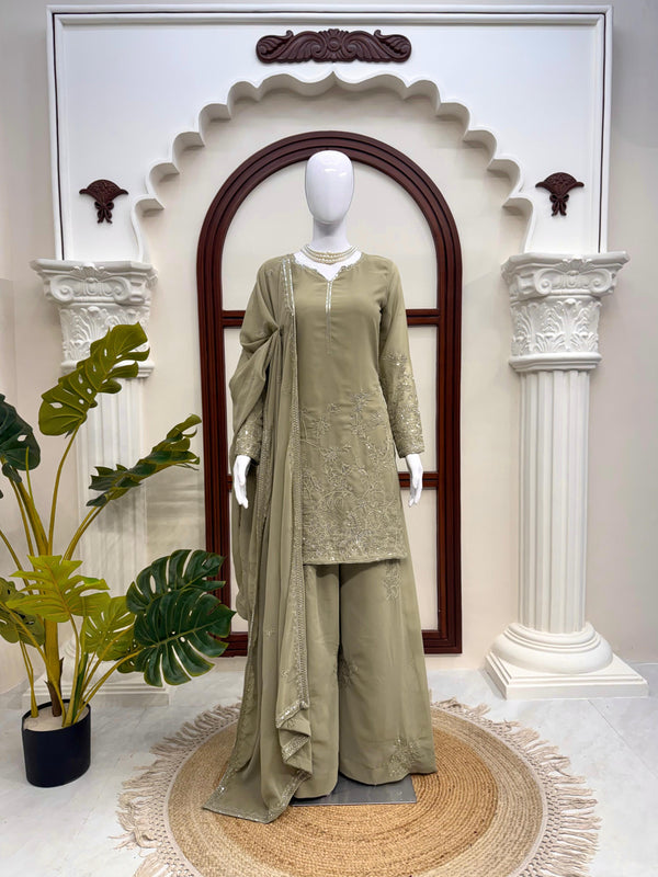 Olive Noor Embroidered Palazzo Suit Set