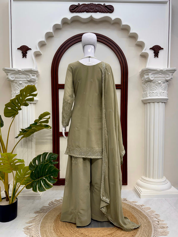 Olive Noor Embroidered Palazzo Suit Set