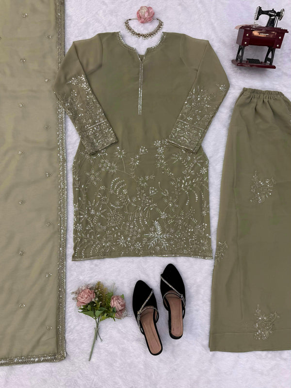 Olive Noor Embroidered Palazzo Suit Set
