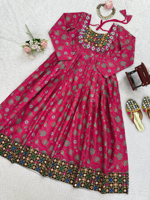 Pink Royale Mirror Work Anarkali