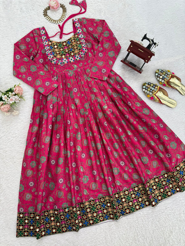 Pink Royale Mirror Work Anarkali