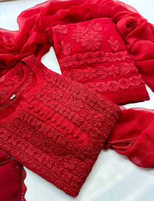 chikankari embroidery 3 pic suit