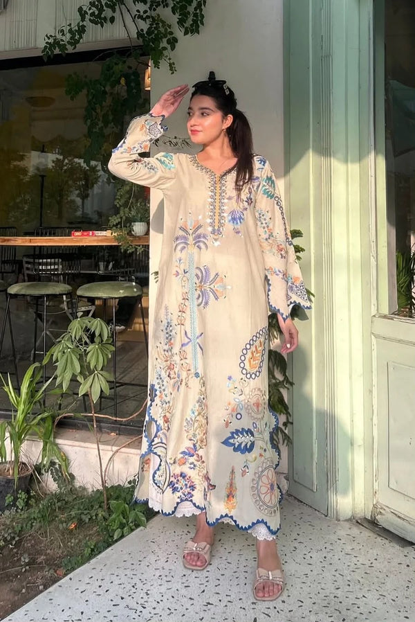 White Floral Embroidered Kurta Pant Dupatta Set for Women | Elegant Ethnic Suit Set