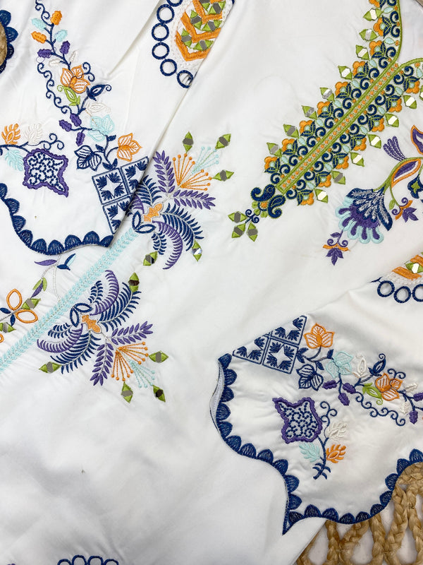 White Floral Embroidered Kurta Pant Dupatta Set for Women | Elegant Ethnic Suit Set