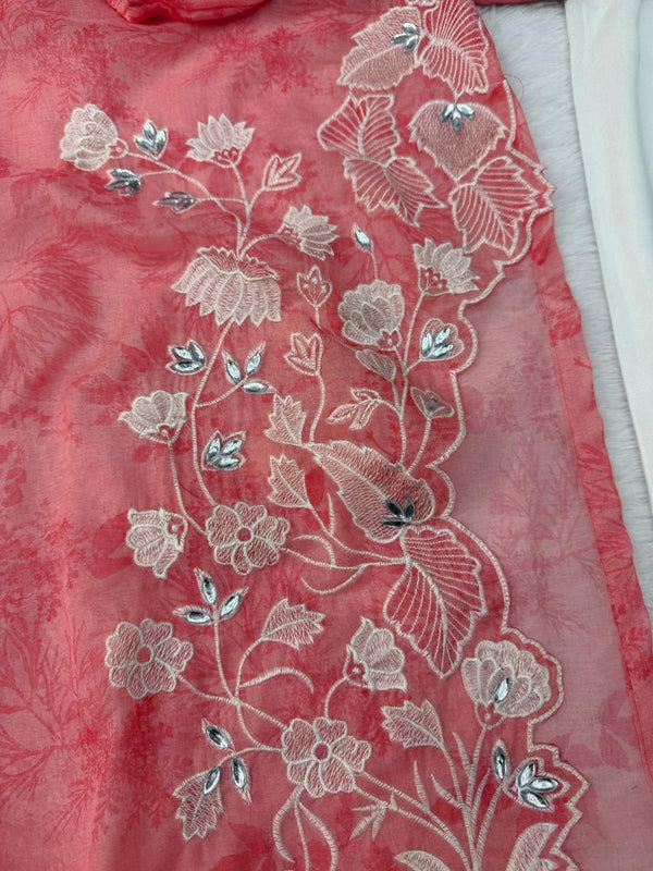 Pink Floral Embroidered Kurta Set for Women | Premium Festive Ethnic Wear
