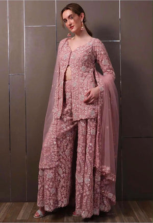 Dusty Rose Pink Luxury Embroidered 3-Piece Pakistani Suit Set