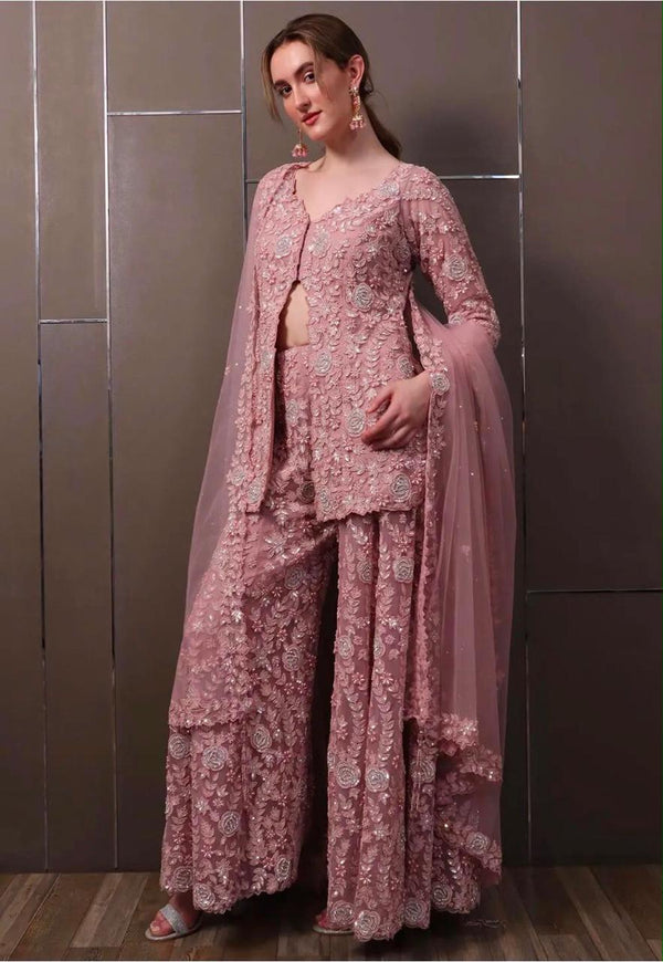 Dusty Rose Pink Luxury Embroidered 3-Piece Pakistani Suit Set