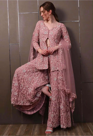 Dusty Rose Pink Luxury Embroidered 3-Piece Pakistani Suit Set