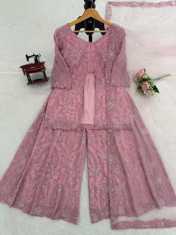 Dusty Rose Pink Luxury Embroidered 3-Piece Pakistani Suit Set