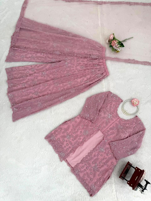 Dusty Rose Pink Luxury Embroidered 3-Piece Pakistani Suit Set