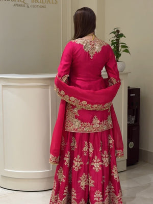 Royal Ruby Embroidered Sharara Set