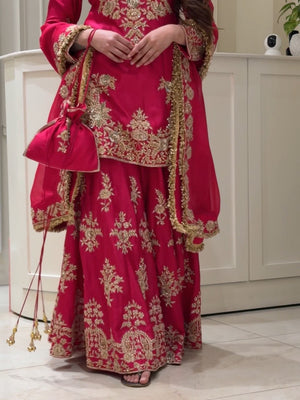 Royal Ruby Embroidered Sharara Set
