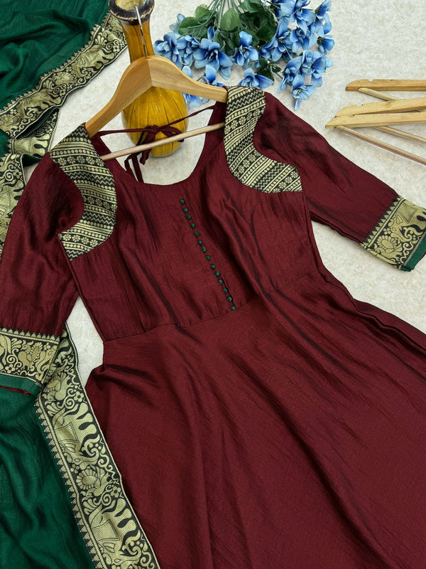 super Hit Vichitra Fabric beautiful gown With Duppta.