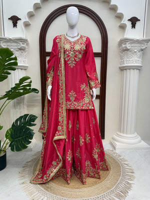 Royal Ruby Embroidered Sharara Set