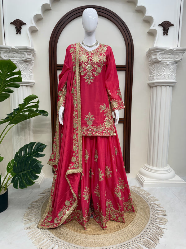 Royal Ruby Embroidered Sharara Set