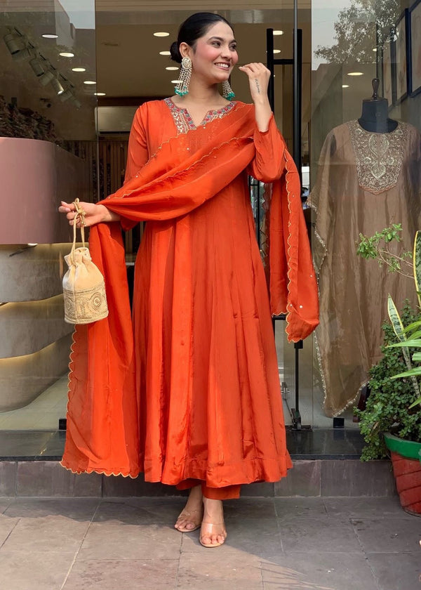 Zariya Orange Anarkali Suit Set