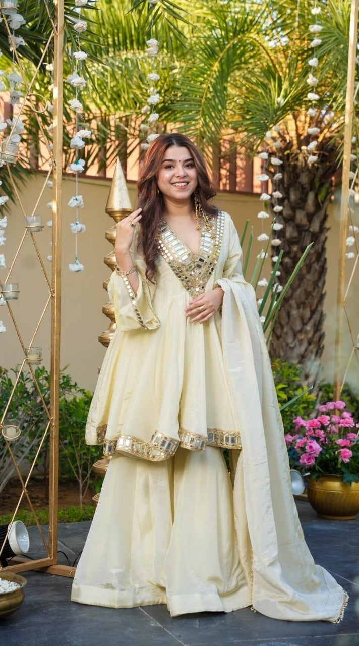 Anarkali Kurta with Sharara & Dupatta