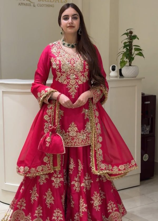 Royal Ruby Embroidered Sharara Set
