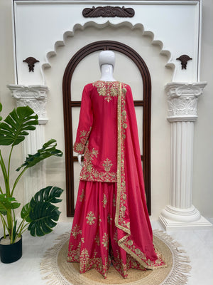 Royal Ruby Embroidered Sharara Set