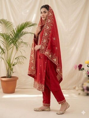 KARWA CHAUTH SPECIAL DESIGNER HEAVY EMBROIDERY WORK TOP PENT WITH DUPATTA SET