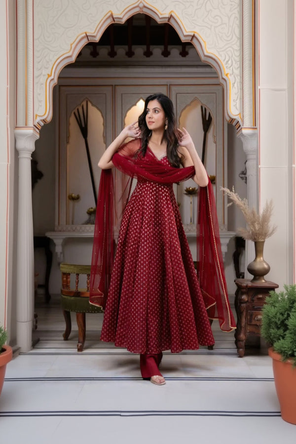 Royal Crimson Zari Anarkali Set
