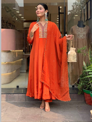 Zariya Orange Anarkali Suit Set