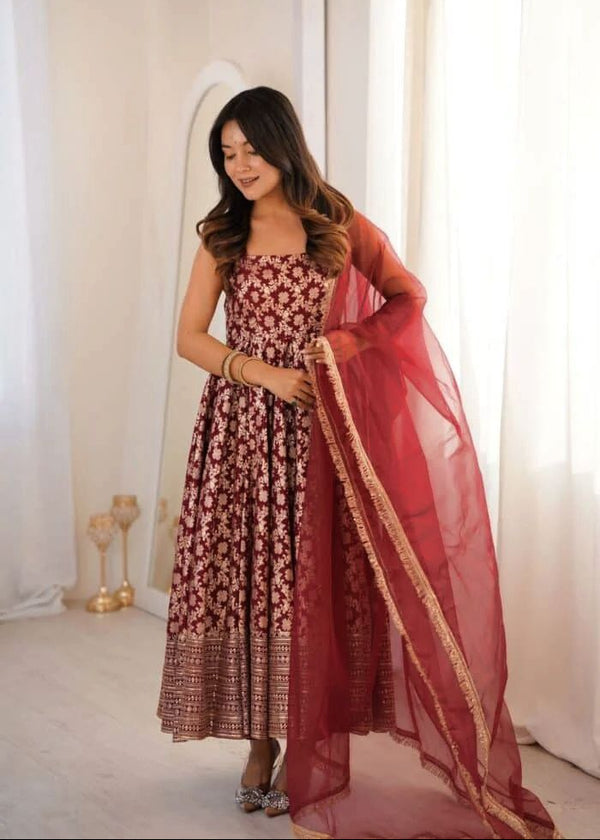 Mehroon Noor Anarkali Gown