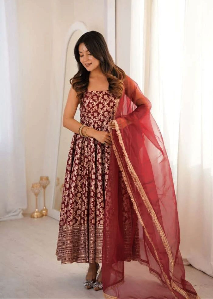 Mehroon Noor Anarkali Gown