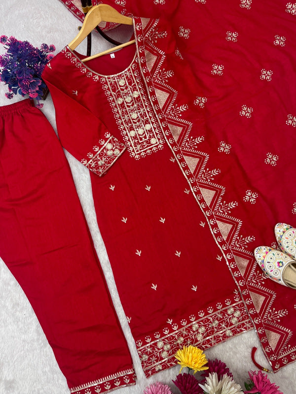 KARWA CHAUTH SPECIAL DESIGNER HEAVY EMBROIDERY WORK TOP PENT WITH DUPATTA SET