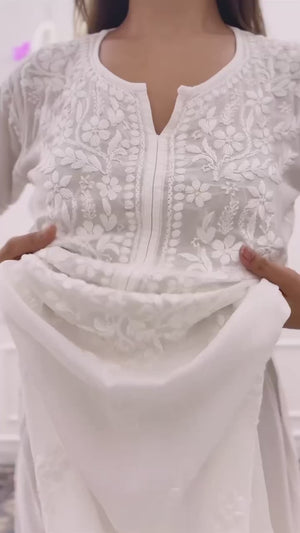 SUMMER MASLIN TOP WITH COTTON THREAD EMBROIDERED WORK AND WORK PLAZO WITH DUPATTA